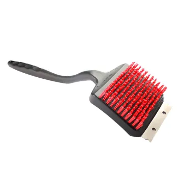 BBQ cleaning tool  2 In 1 Grill brush plastic handle bristle black nylon grill bristle brush with grill scraper