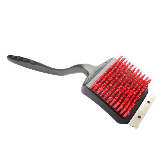 BBQ cleaning tool  2 In 1 Grill brush plastic handle bristle black nylon grill bristle brush with grill scraper