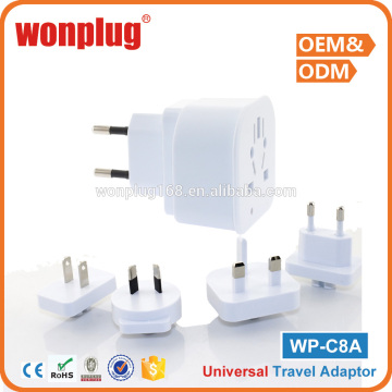 Wonplug Universal all in one travel adapter socket with EU/US/UK/AU plugs CE/ROHS certificate approved