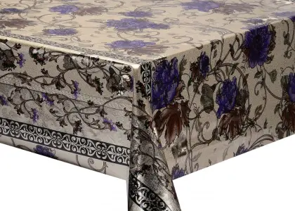Double Face Emboss printed Gold Silver Tablecloth Brown
