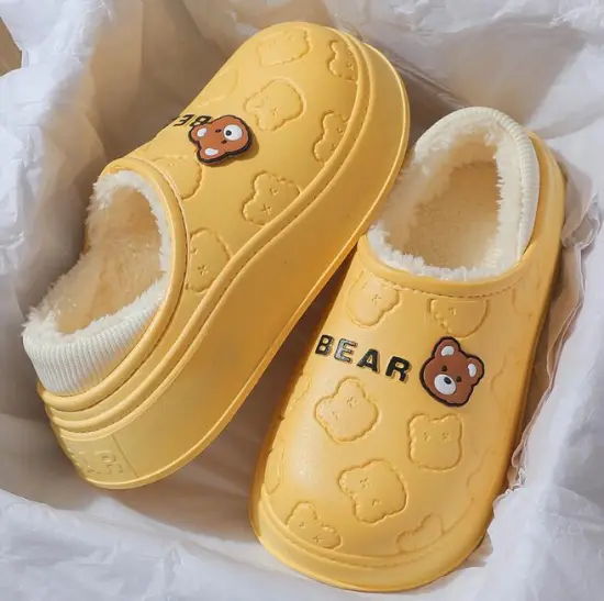 Cute Waterproof Winter Slippers: Outdoor Warm Shoes with Thick Soles, EVA Material, Women's Cotton Inserts, and Fur Clogs