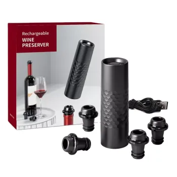 Wholesale Electric Wine Preserver Set: 4-Pump USB Rechargeable Vacuum Bottle Stoppers in Gift Box