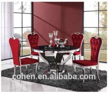AH6603 modern round rotation stainless steel dining table with marble top