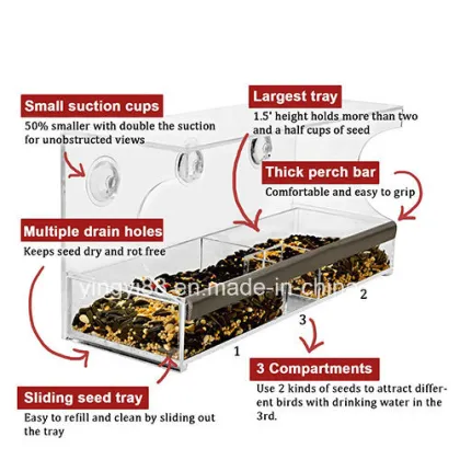 Wholesale Crystal Clear Acrylic Bird Feeder with Suction Cup