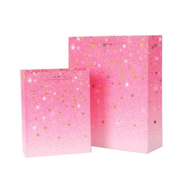 ロゴプリントリサイクル可能なクラフトのきらめくスターペーパーバッグ