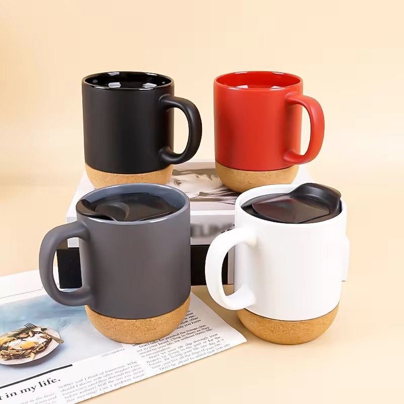 Colorful Ceramic Mugs with Cork - bottom Decoration