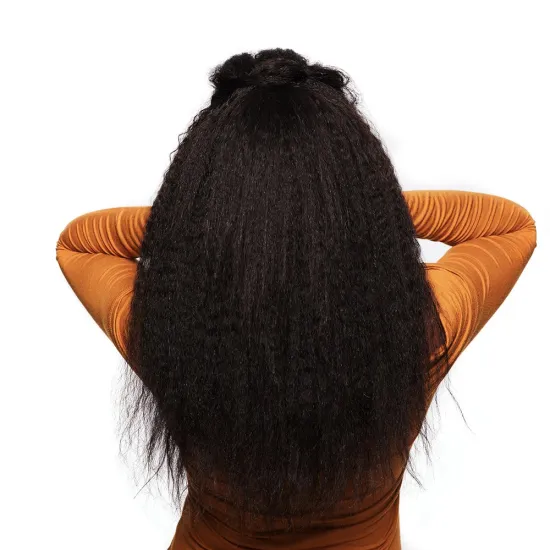 Kinky Straight 180% Density Lace Front Wig, 10A Grade Brazilian Yaki Cuticle Aligned Hair Wig
