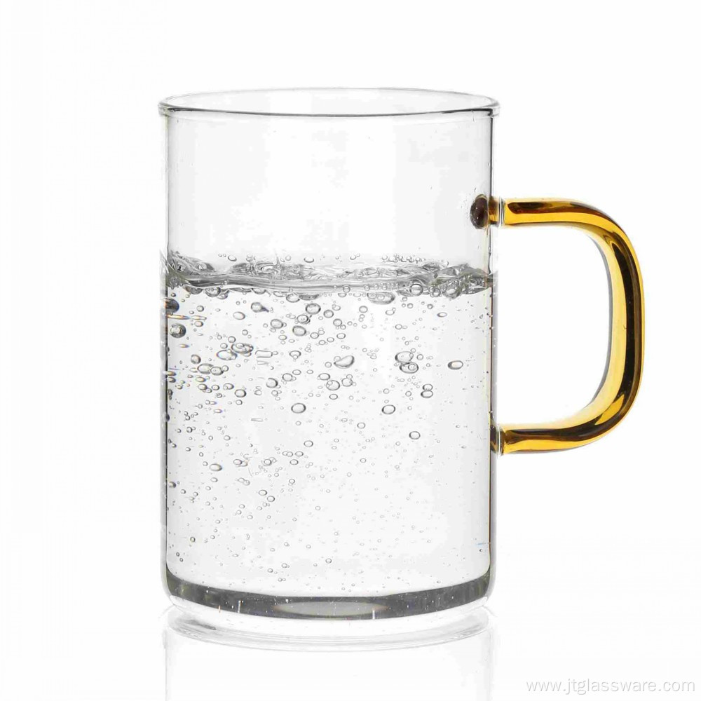 Single Wall Glass Cup With Golden Handle