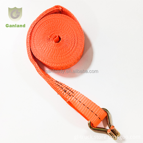 35mm Ratchet Tie Down Strap Set with Swan Neck Double J Hooks for Cargo Lashing