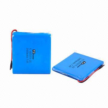 7.4V/2,400mAh polymer battery pack YJ407075-2S, with 8 x 70 x 75mm size and 93g weight