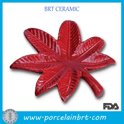 Fancy ceramic red leaf cigar ashtray