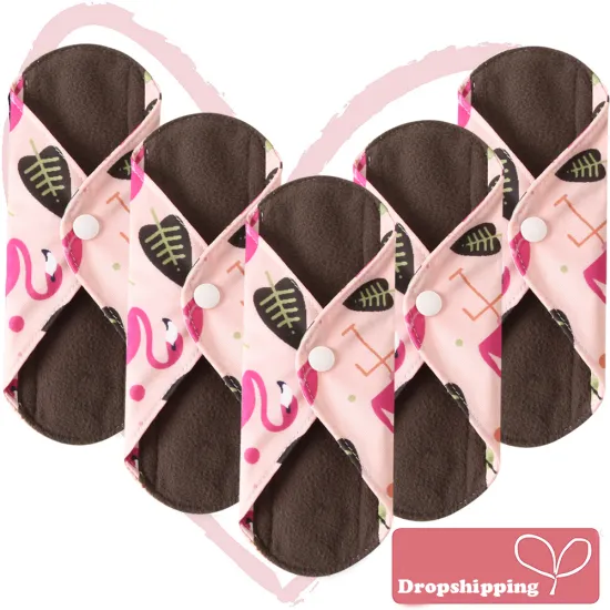5Pcs Women Menstrual Pads Reusable Sanitary Napkin Absorbent Reusable Charcoal Bamboo Cloth Pads Washable Sanitary Towel Size M