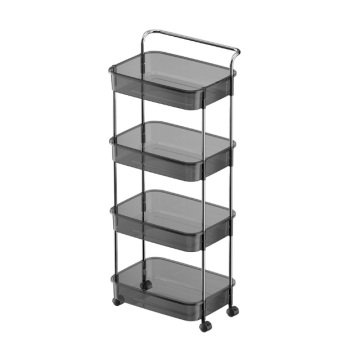 Large Capacity Gray 4-Tier Plastic Rolling Cart for Bathroom and Kitchen Tool Storage
