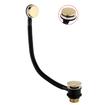 Brushed Brass Universal Bathtub Drain with Overflow Strainer and Push Pull Stopper