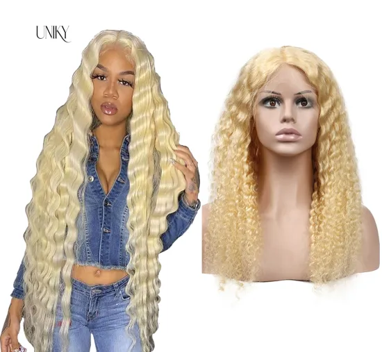 Wholesale Wigs Curly 613 Deep Wave Frontal Wig Glueless Deep Wave Blonde 613 13x4 HD Full Lace Front Virgin Human Hair Wigs