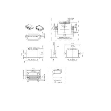 Type-C 16P Female Waterproof 90° SMT