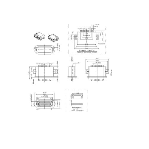 Type-C 16P Female Waterproof 90° SMT