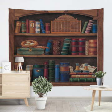 Bookshelf Backdrop Tapestry Vintage Bookrack Library Wall Hanging College Study Room Tapestries Wall Art for Bedroom Livingroom