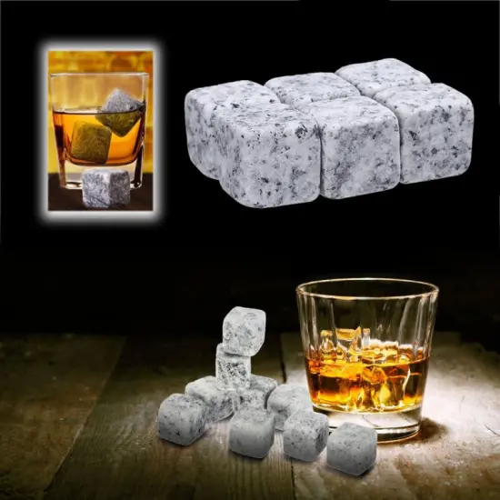 6Pcs Reusable Whiskey Stones Sipping Ice Cube Cooler Whisky Ice Stone Whisky Natural Rocks Bar Wine Cooler Party Wedding Gift