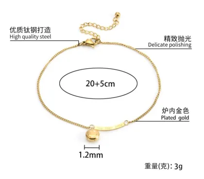 18K Gold Plated Smiley Bead Fashion Anklet - Wholesale Waterproof Stainless Steel Anklet for Women