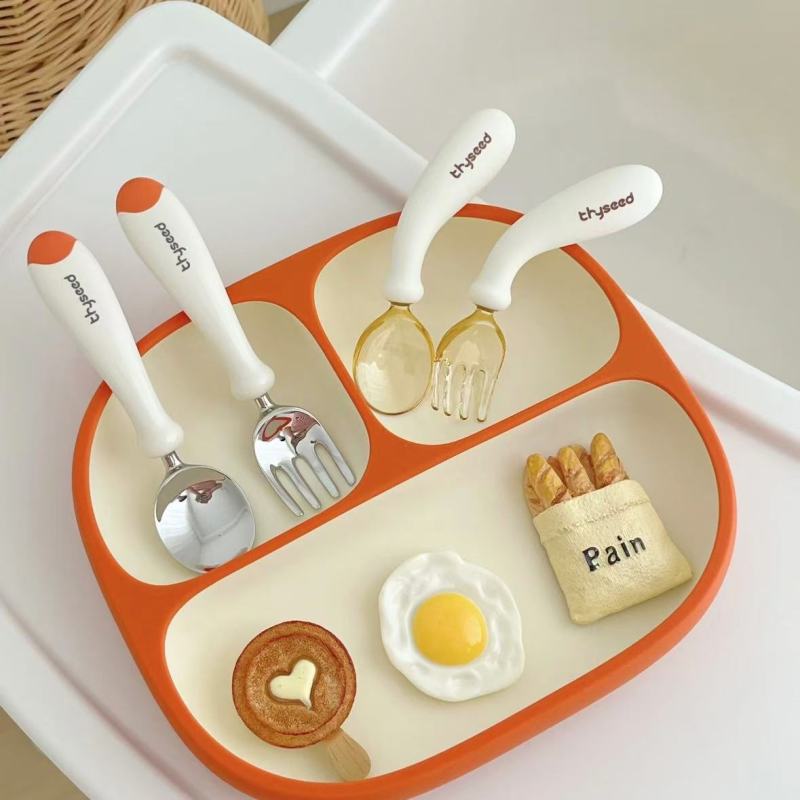 Creative Orange-and-White Kids' Tableware with Nutritious Design