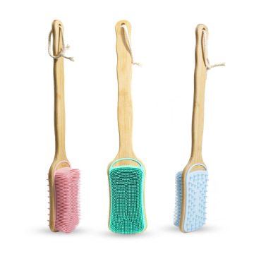 Bamboo long-handle silicone bath brush