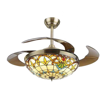 High-Quality LED Retro Ceiling Fan Light with Retractable Blades and Remote Control for Home and Hotel