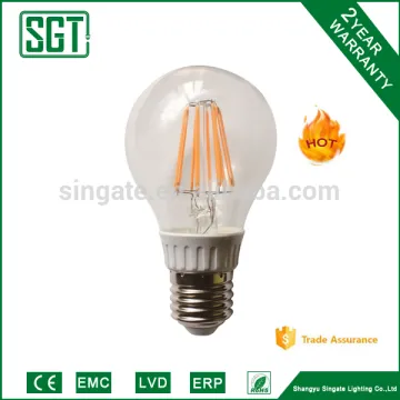 LED A60 Bulb, 4w 6w 8w filament chip Thermally conductive plastic and Aluminium housing IC type