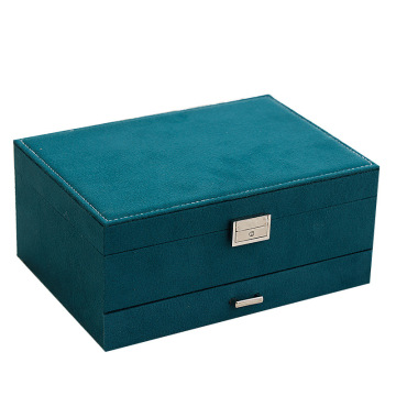3-Layers Green Velvet Lock Jewelry Organizer Box