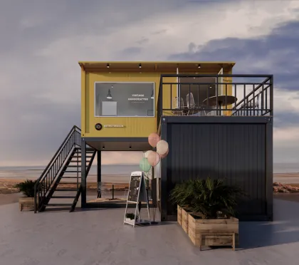 Container house is for living and coffee shop