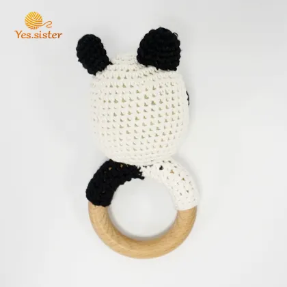 Cute Wooden Crochet Panda Rattle Teething Toys