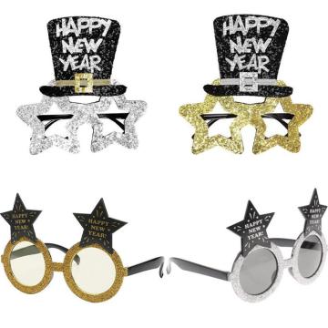 2023 Hot Customized Happy New Year Party Decor: Gold Silver Star Plastic Glasses Accessories