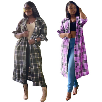 New Style African Women's Dress Dashiki Fashion Casual Color Shirt Plaid Long Coat Green Purple Size S M L XL XXL XXXL