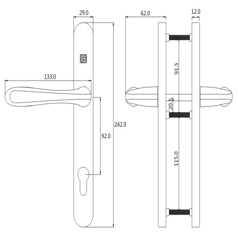 european aluminium double sided lockable window and door handle set drawing