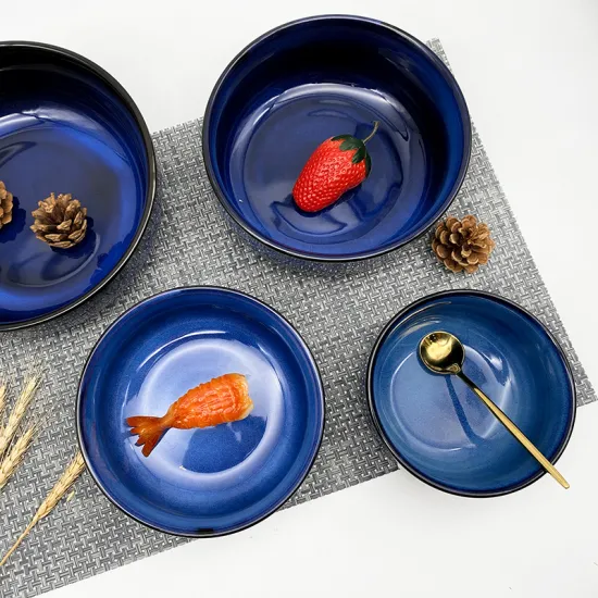 latest custom design blue porcelain dinner bowl noodle bowls ceramic ramen bowl for home