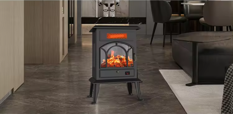 Electric Fireplace Stove Heater with Fire Flame Effect Adjustable Thermostat Freestanding Portable Electric Fireplace Stove