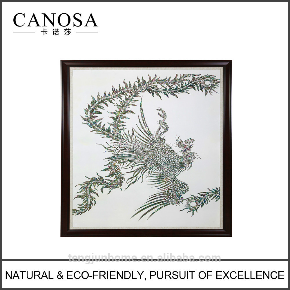 CANOSA skal hand engarving phoenix vägg bild med träram