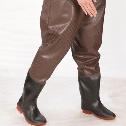 One-Piece Wading Pants with Rain Shoes and Thick Fishing Legs