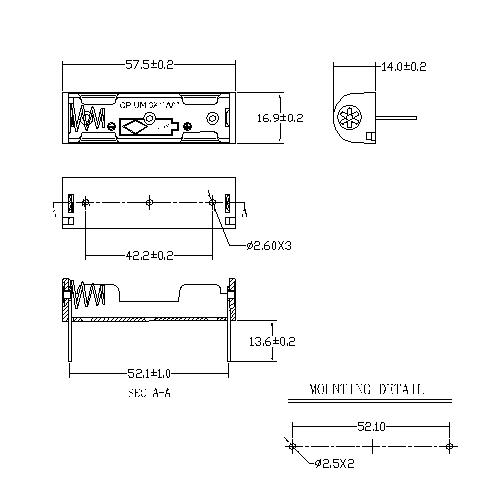 1 PIECES AA Battery Holders WITH PINS BBC-5-1-A-P