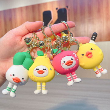 Cute Soft Rubber Fruit Duck Keychain - Cartoon Duckling Pendant for Bags