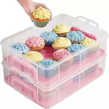 Portable 2-4 Tier Plastic Cupcake Storage Box for Dessert Packaging