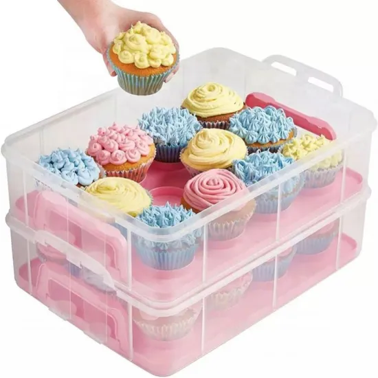 Portable 2-4 Tier Plastic Cupcake Storage Box for Dessert Packaging