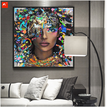Framed Wall Art Black Woman Canvas Oil Painitng
