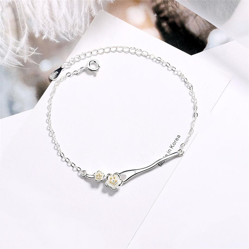 Sole Memory Peach Blossom Branch Literary Fresh 925 Sterling Silver Female Resizable Bracelets SBR195