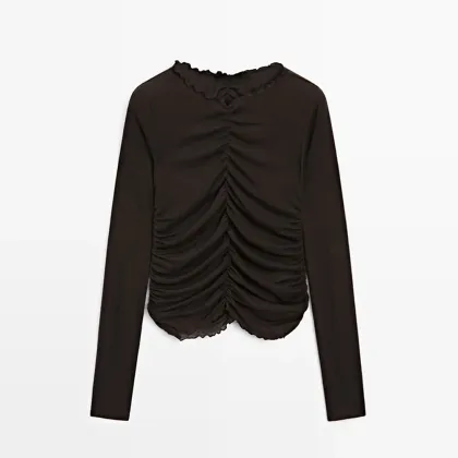 Women's pleated long sleeved T-shirt