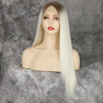 Hand Tied Free Part Full Synthetic Lace Front Wig Preplucked Hairline High Temperature Fiber Ombre Blonde Synthetic Wig
