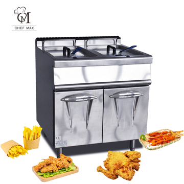 Commercial 6KW Custom Vertical Double Cylinder Electric Deep Fryer with Cabinet - 2020 Model Stainless Steel