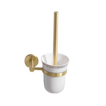 Brushed Gold Wall-Mounted Toilet Brush Holder Set - Round Ceramic