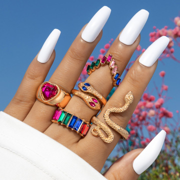 European and American Diamond Alloy Snake Ring Set for Girls