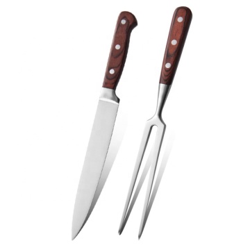 JHY High-Quality Wooden Handle Stainless Steel Carving Knife and Fork Set: Premium Gourmet Dining Essentials
